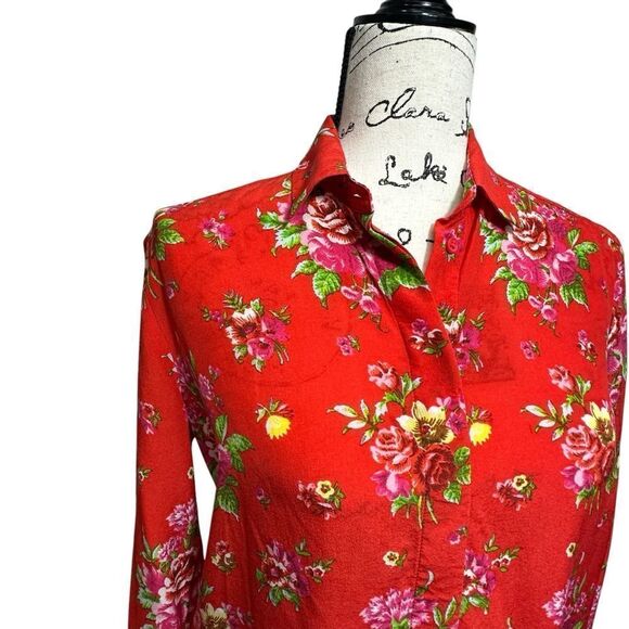 & Other Stories Red Floral Button Down Silk Blouse, Size 2 - Picture 4 of 8